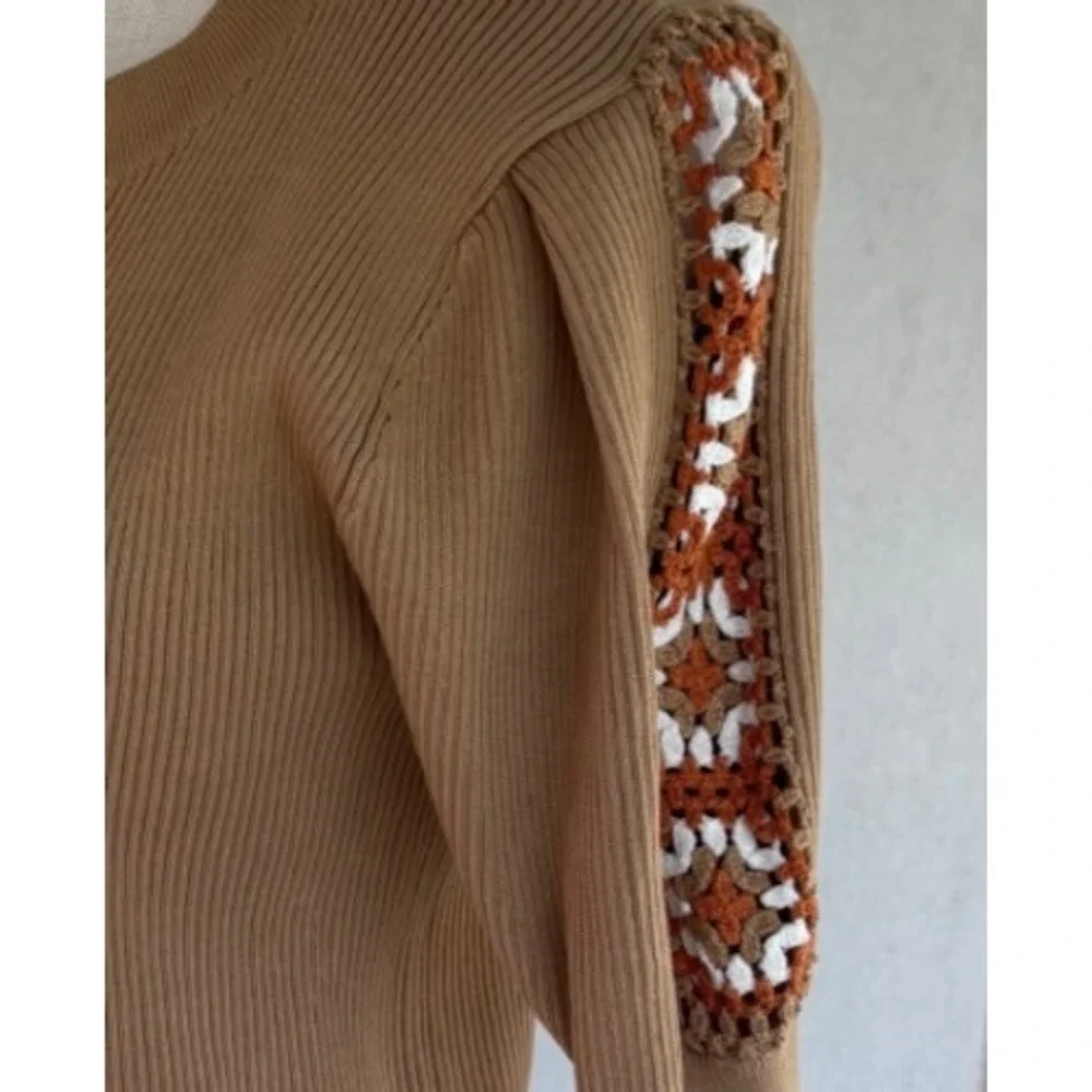 Nanette Nanette Lepore  Large New Ribbed Knit Crochet‎ Sleeve Top Shirt Women's - Picture 7 of 11